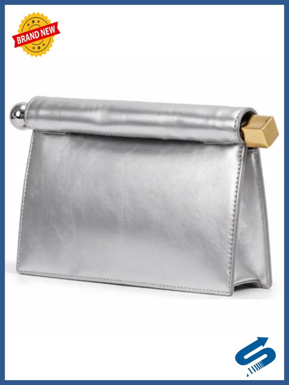 Faux Leather Rolled Magnetic Clutch Purse Removable Chain Evening Bag